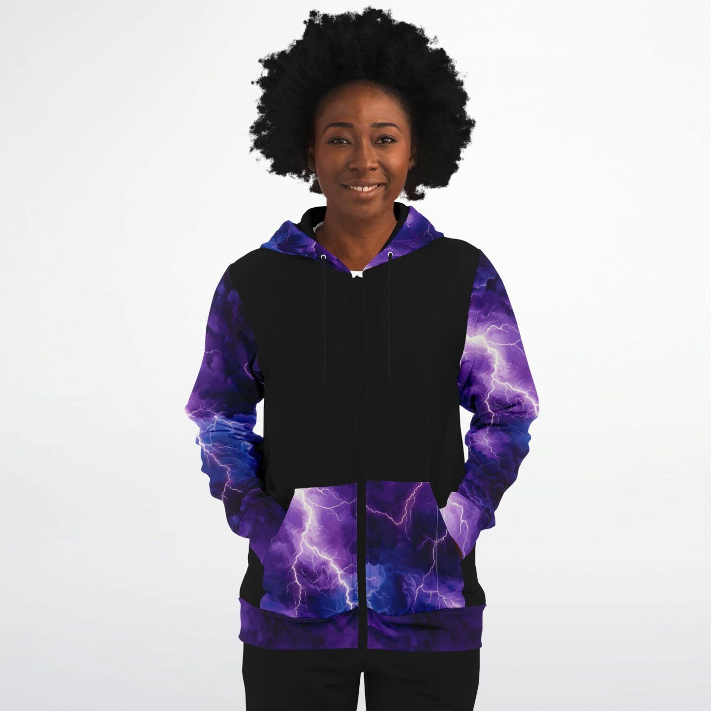 Purple Lightening Fashion Zip-Up Hoodie -