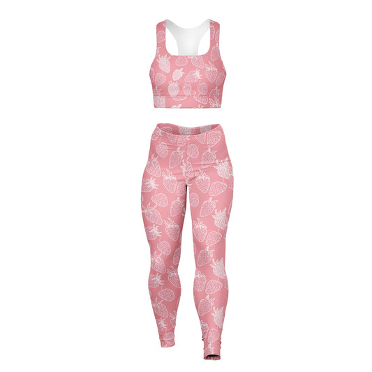 Pink Strawberry Padded Sports Bra & Leggings - AOP