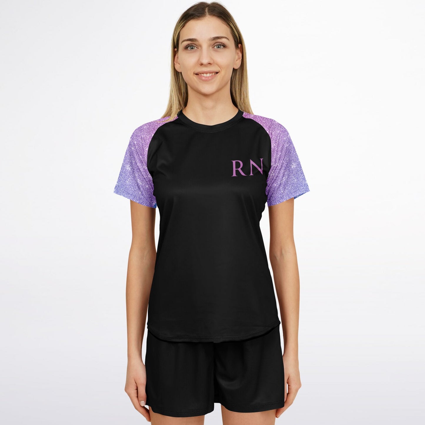 MICU, RN Active tee -  Purple and pink sleeves