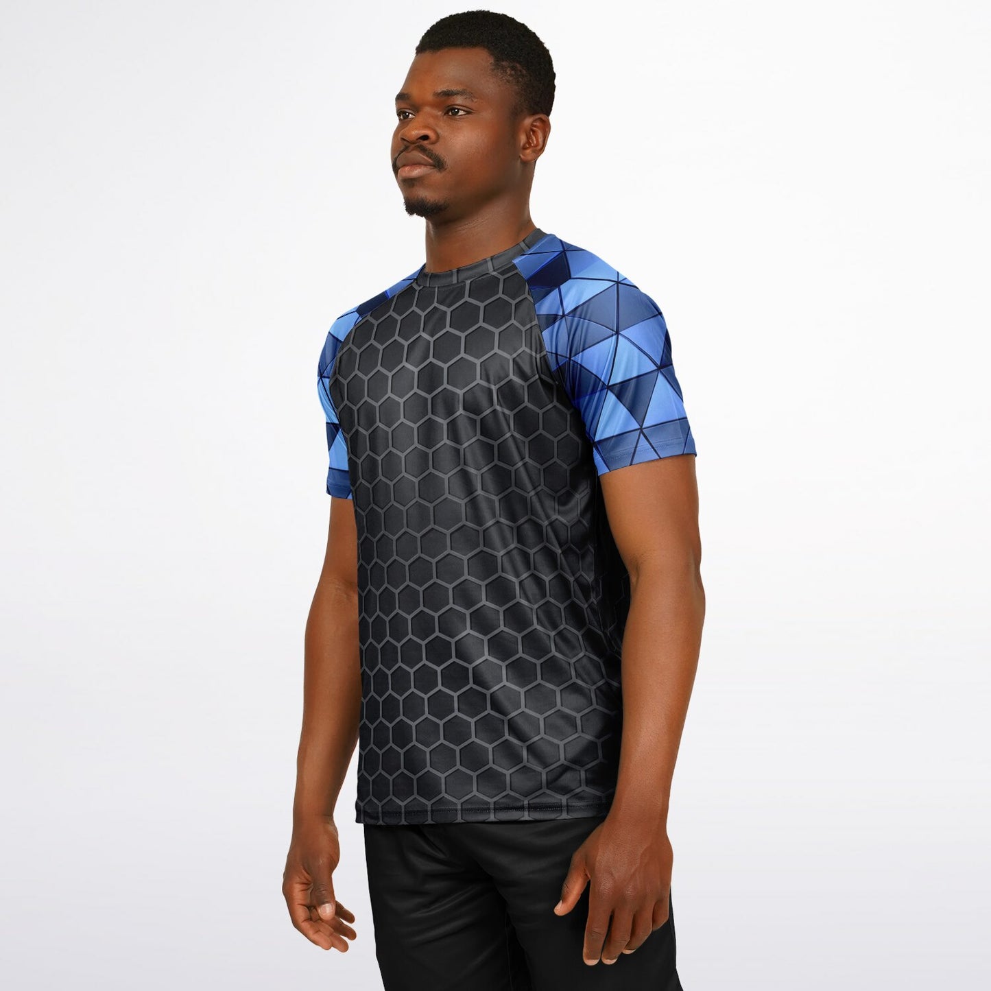 Hex -carbon with Blue diamond sleeves, Men's active wear jersey -