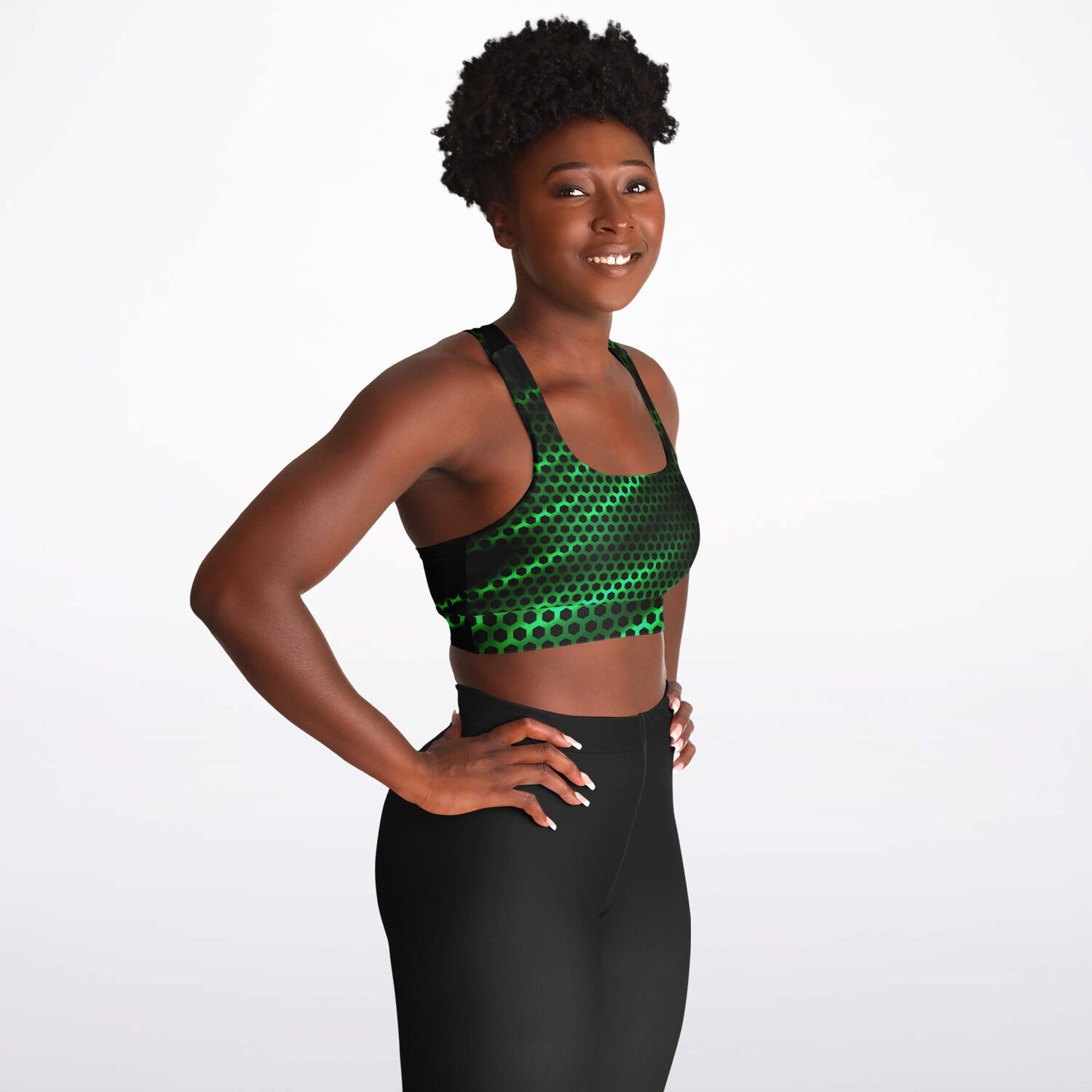 Black Carbon with Green Padded Sports Bra