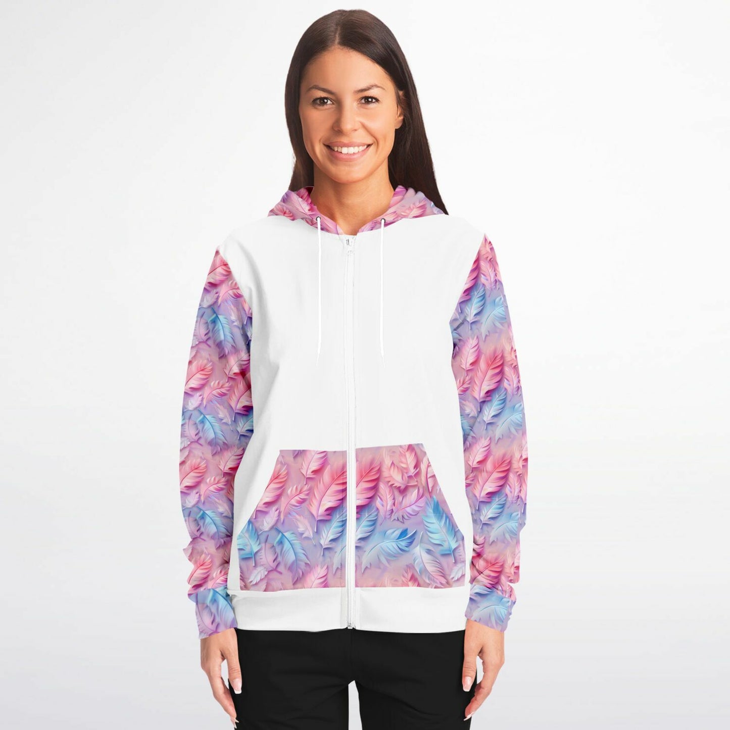 Pink and blue feathers Zip-Up Hoodie - AOP