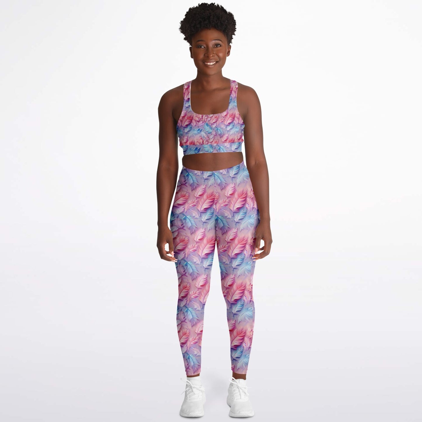 Pink and Blue feathers Padded Sports Bra & Leggings - AOP