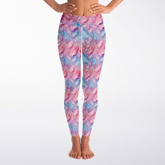 Pink and blue feathers Yoga Leggings - AOP