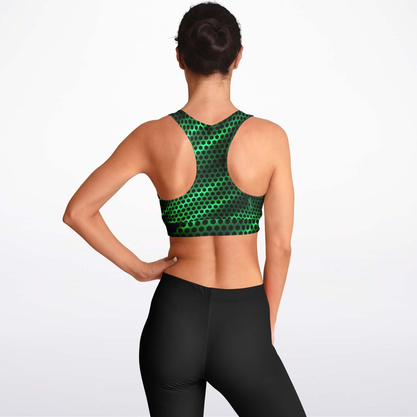 Black Carbon with Green Padded Sports Bra