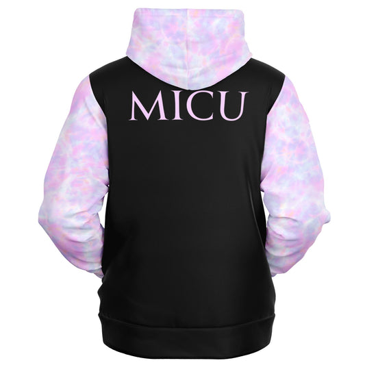 MICU, RN, Nurse Fashion Zip-Up Hoodie -  Black, purple and light blue sleeves