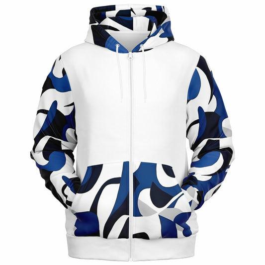 Blue with white and black Zip-Up Hoodie - AOP