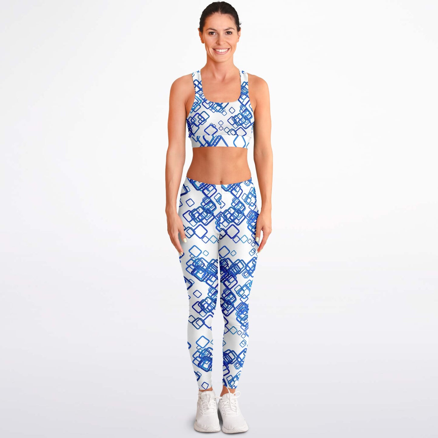 Blue squares Padded Sports Bra & Leggings - AOP