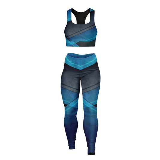 Black and turquois Padded Sports Bra & Leggings -