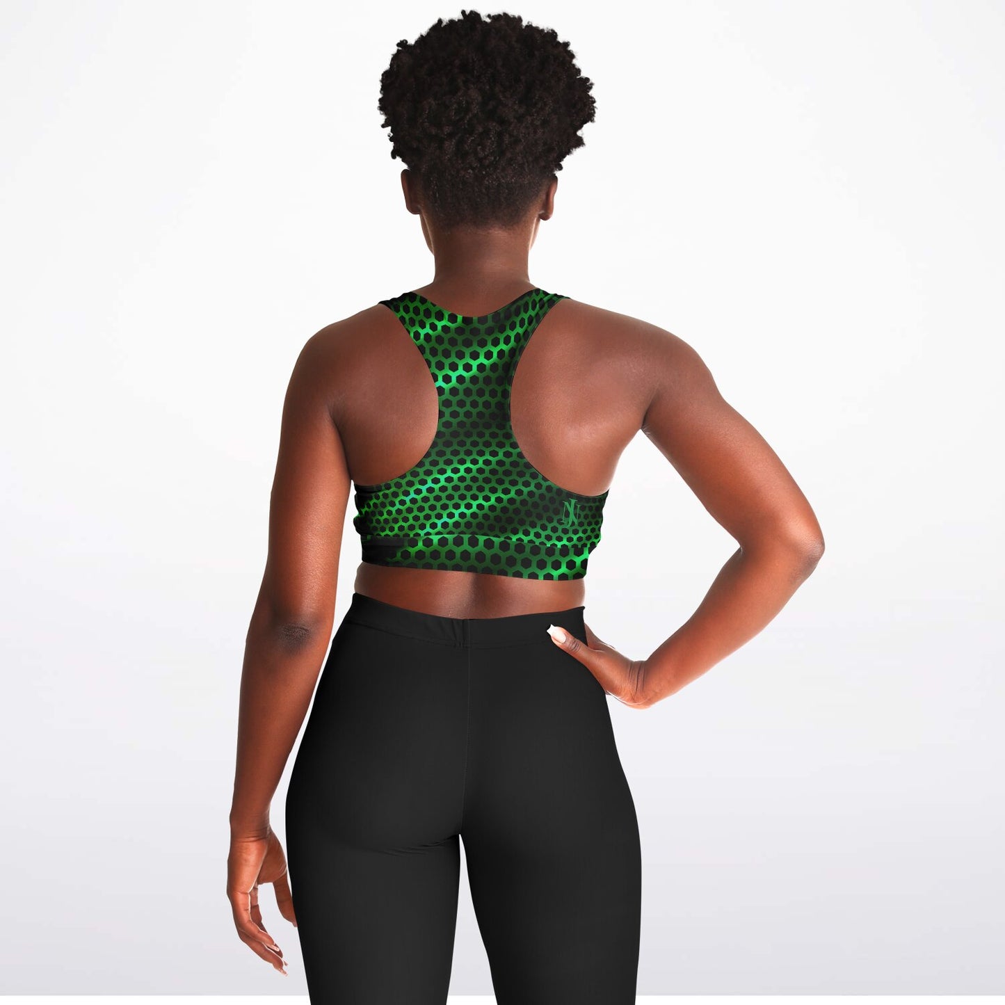 Black Carbon with Green Padded Sports Bra