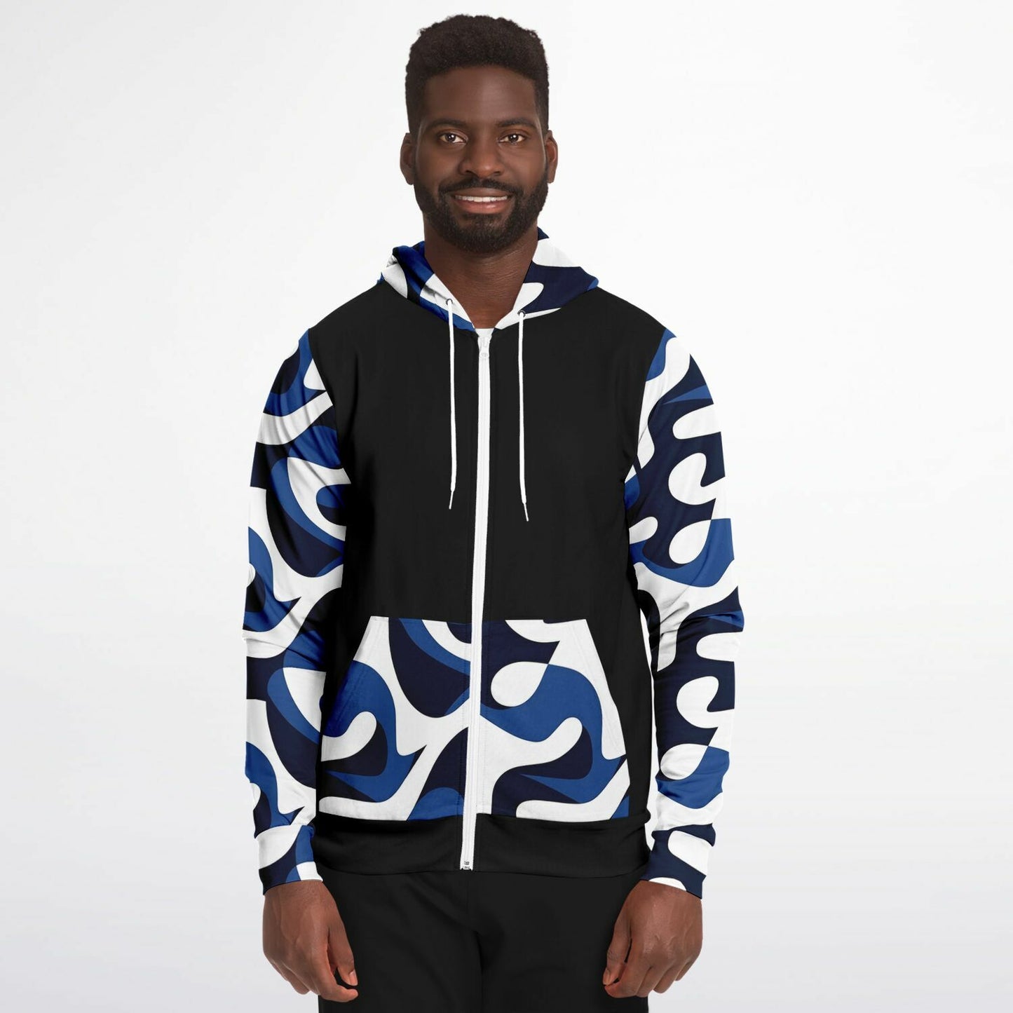Blue and white  Zip-Up Hoodie - AOP