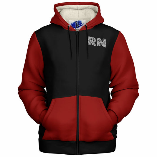 Nurse with US flag, Black and Red  Microfleece Zip-hoodie -