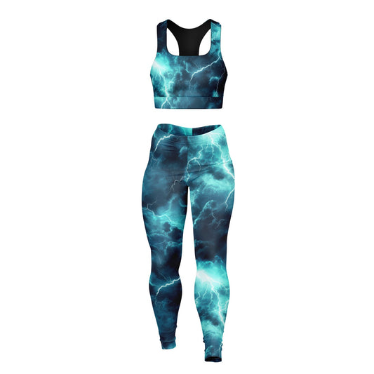 Turquois lightning Padded Sports Bra & Leggings -