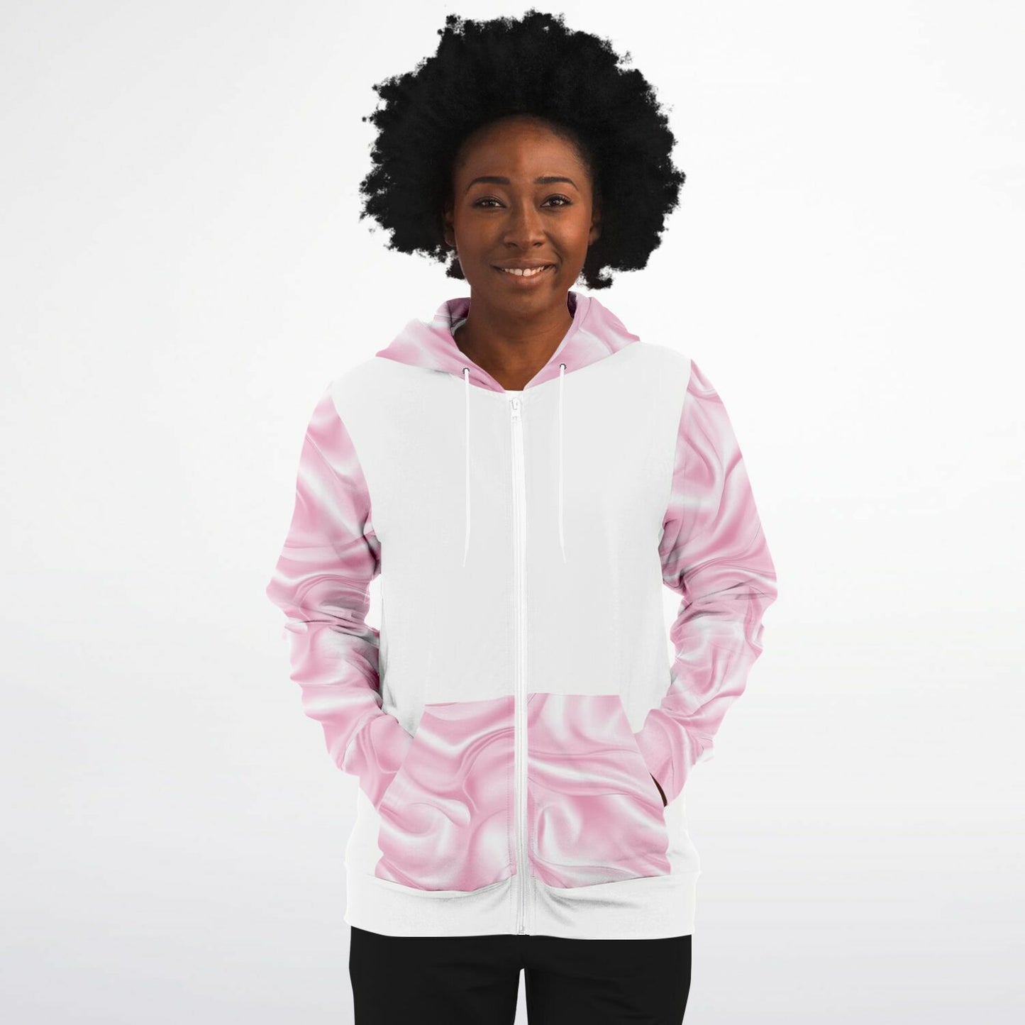 Pink Silk Zip-Up Hoodie - AOP