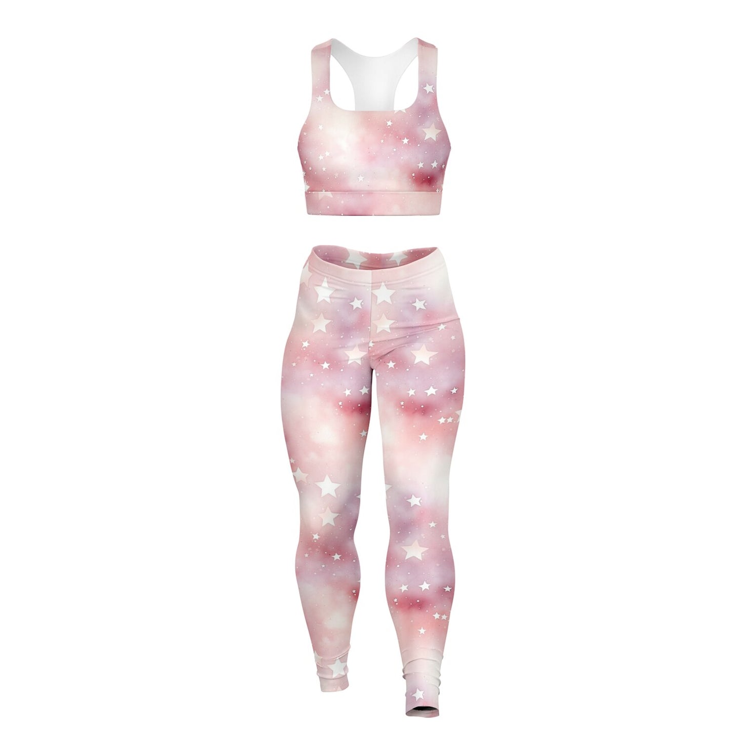 Pink stars Padded Sports Bra & Leggings - AOP