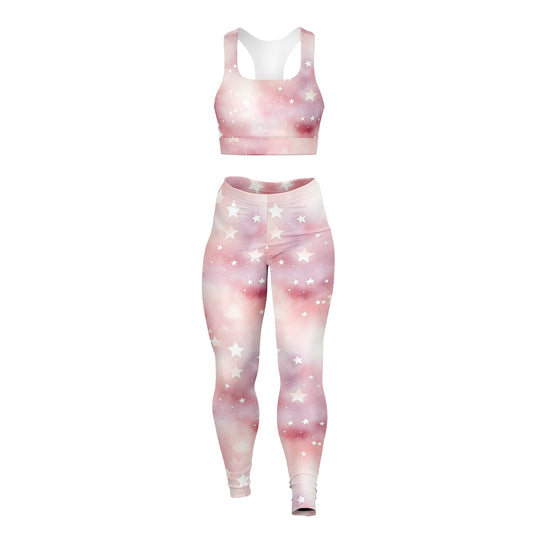 Pink stars Padded Sports Bra & Leggings - AOP