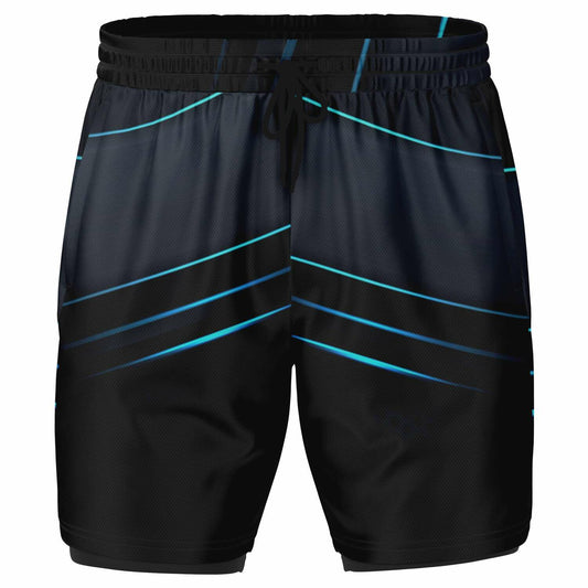 Black blue stripe Men's 2-in-1 Shorts -