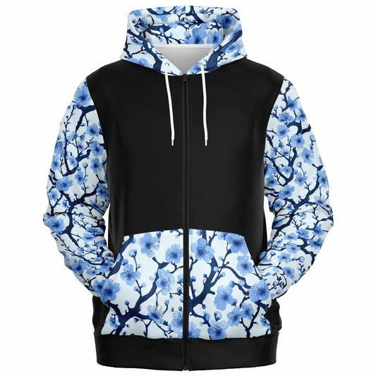 White with blue poplar tree Zip-Up Hoodie - AOP